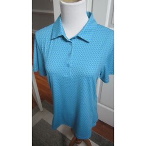 PRETTY SHORT PAR 4 WOMEN'S BLUE & GREEN GEOMETRIC DESIGN BUTTON DOWN POLO M